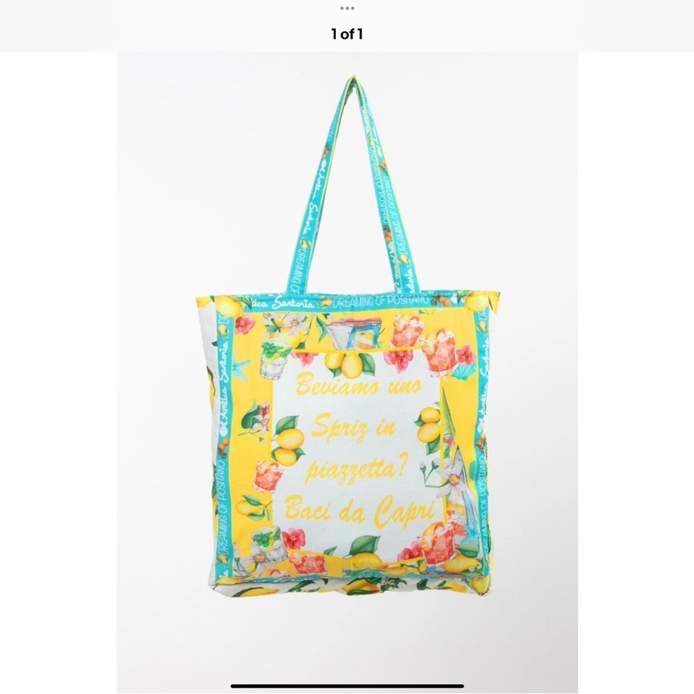 Antica Sartoria Positano Floral Lemon Lined with zipper beach Tote Bag NWT